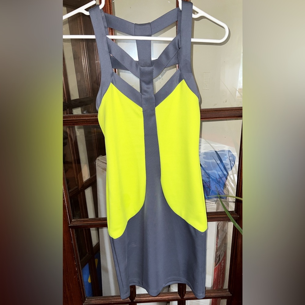 Two tone neon yellow & grey dress